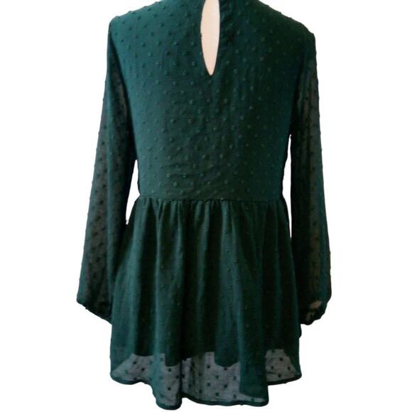 In Loom Embroidered Babydoll Top Size Small Green Swiss Dot Bohemian Fairy Chic - Picture 2 of 7